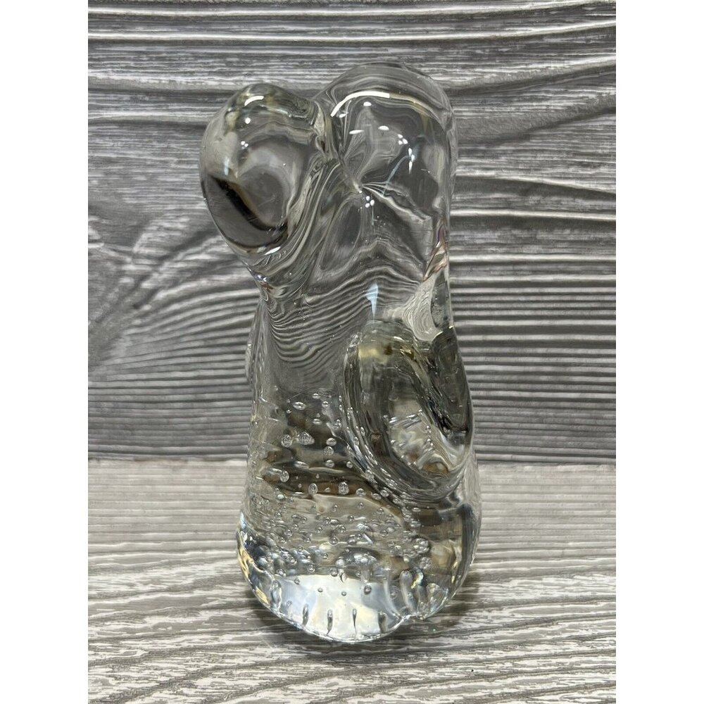 Vintage Droopy Ear Dog Figurine Clear Crystal Glass Paperweight 4.5” Bubbles
